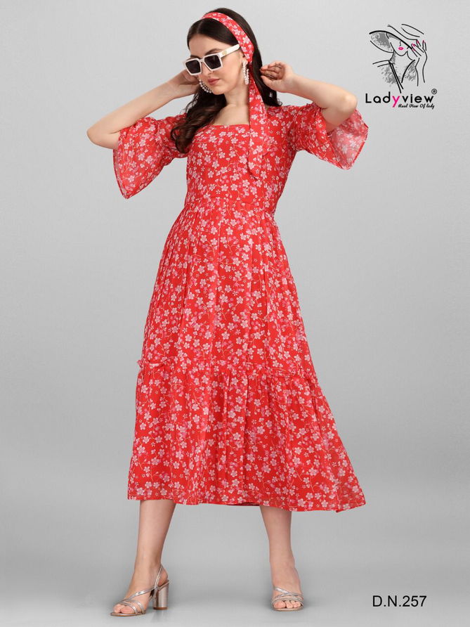 Ladyview Fusion Stylish Fancy Wear Wholesale Georgetta Printed Kurtis Catalog